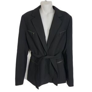 Body by Victoria Womens Suite Blazer Jacket Sz 8 Black Wool Blend Lined Tie Wais